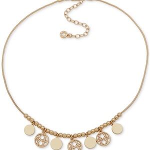 Anne Klein Gold-Tone Lattice Disc Beaded Statement Necklace Extender Gold 16+3